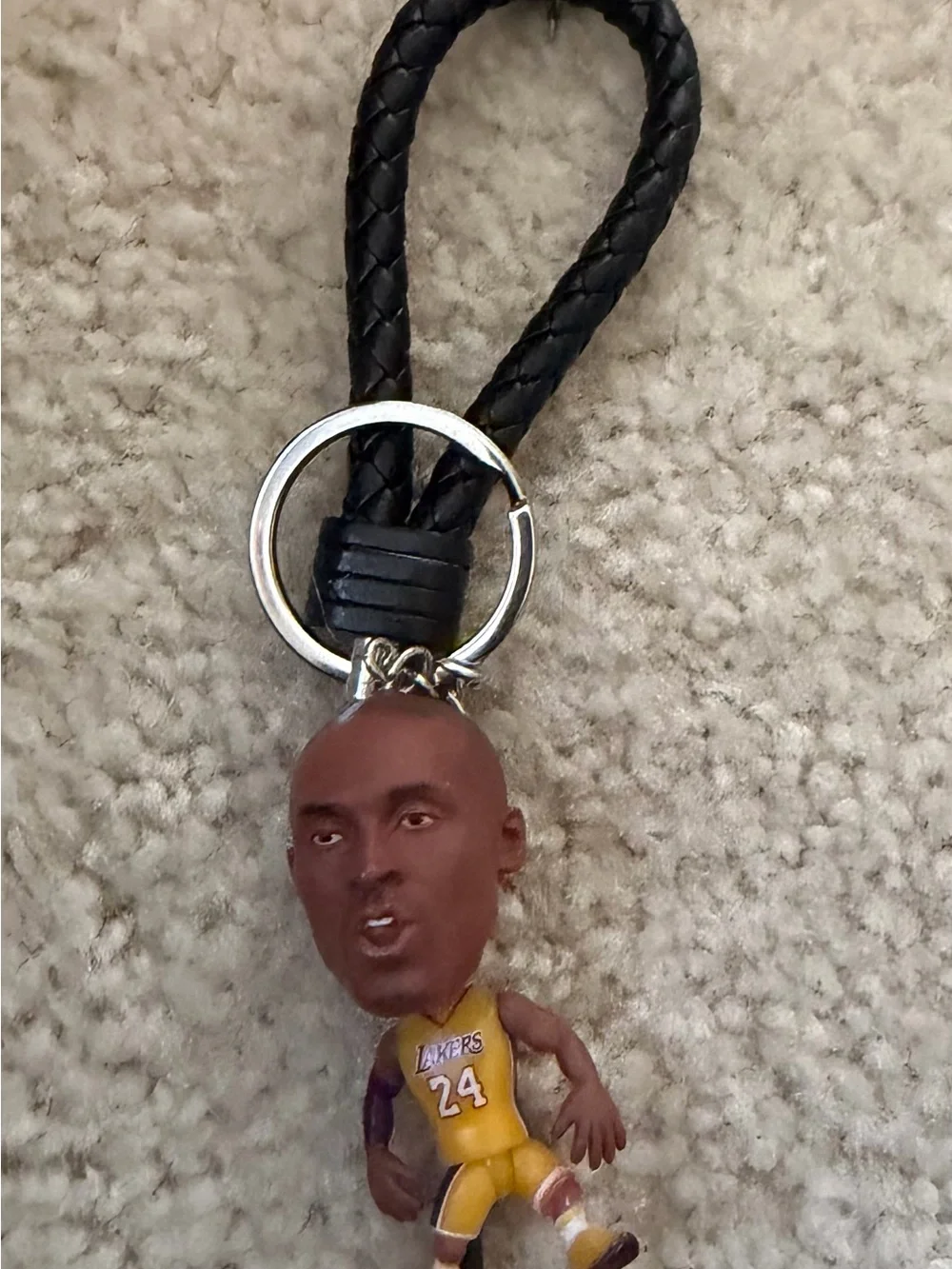 Black Braided Leather Key & Card Holder with Basketball Player Charm